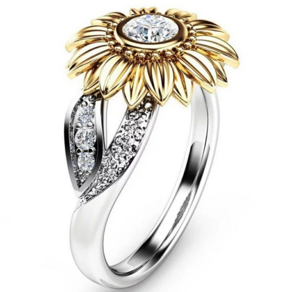 NWOT 🌻 sunflower crystal silver ring - Picture 2 of 4